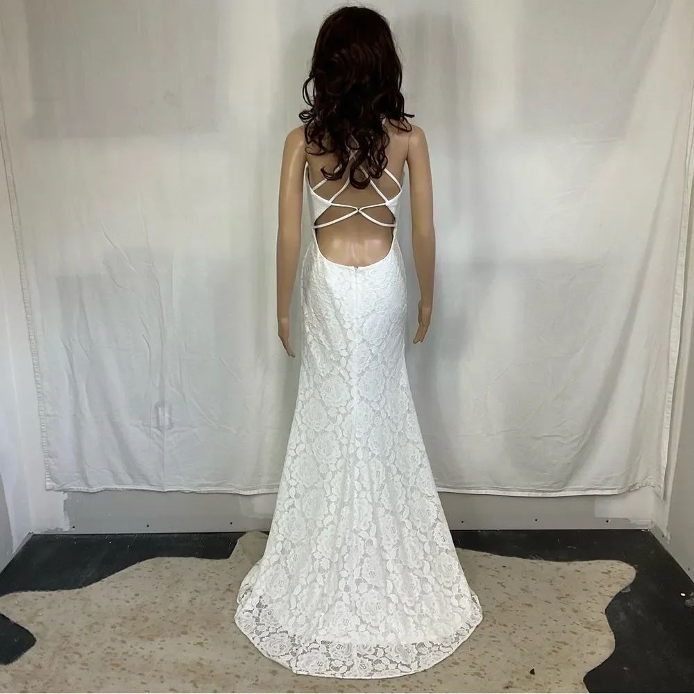 New La Femme White 27046 Appliqud And Embellished Sheath Maxi Gown Dress 2 — image 4 of 8
